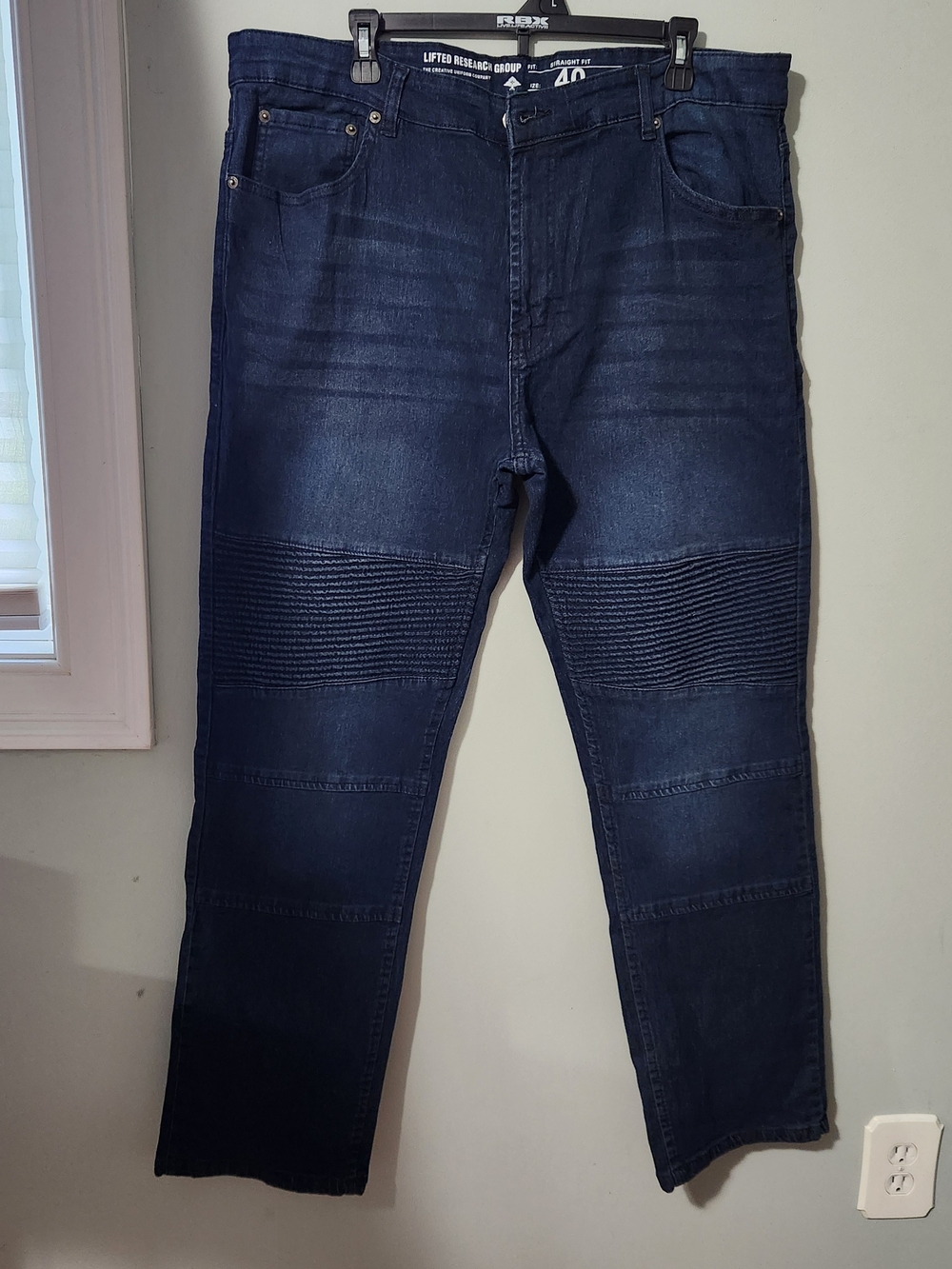 Lrg Men's Dark Blue Slim Ribbed-Knee Jeans
